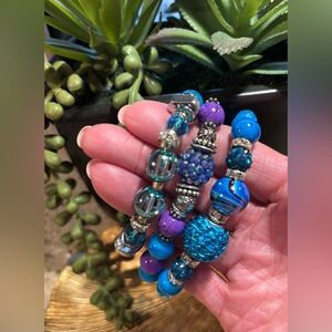 🪁Blue & Purple Beaded Stretch Bracelet Set - Women Jewelry🪁